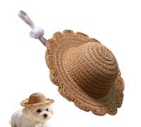Chapeau de paille pour animaux de compagnie - 14 x 4,5 cm paille 22 g | Chapeau de réglable pour chat chien | Accessoires de séance photo | Extérieur beige marron pour parents d'animaux