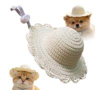 Chapeau de paille pour animaux de compagnie - Paille 14 x 4,5 cm 22 G | Chapeau de réglable chat chien | Accessoires de séance photo | Extérieur beige/marron pour parents d'animaux, amoureux