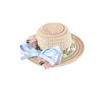 Chapeau de paille pour chiot, chapeau de soleil avec nœuds en ruban, collier à fleurs, chapeau de paille avec sangle en dentelle et ceinture pour animal domestique