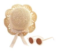 Chapeau De Paille pour Enfants 1 Pièce, 1 Paire De Lunettes De Soleil, Chapeau De Paille Doux, Chapeau De Paille en Dentelle, Chapeau De Plage D'Été