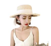 Chapeau de paille pour femme avec nœud papillon - Chapeau de paille avec nœud en ruban blanc, chapeau de paille souple pour l'été, le soleil et la plage avec nœud en ruban, chapeau d'été pliable UPF