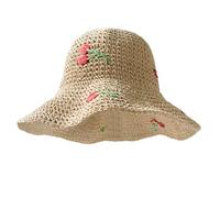Chapeau de paille souple à large bord pour femme - Chapeau de plage pliable - UPF 50+, Beige cerise, Taille M