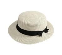 Chapeau de paille tressé respirant avec nœuds élégants, confortable, à porter en plein air, thé, fête, bal de fin d'année, événement élégant, blanc, Taille unique