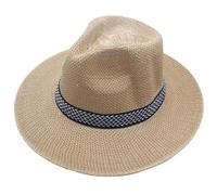 Chapeau de paille unisexe de style Fedora - Chapeau d'été à large bord et ruban décoratif - Élégant chapeau de soleil pour la plage, les vacances et les loisirs, Style_i03 Kaki, taille unique