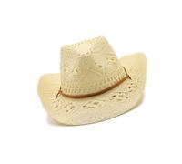 Chapeau de paille vintage portable pour homme, style rétro occidental, accessoire de voyage en plein air, chapeau de paille respirant, Lait blanc, Taille unique