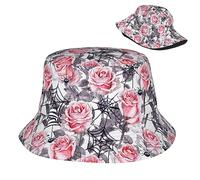Chapeau De Pêcheur Araignées d'halloween Roses Roses Emballable Chapeau Bob Mode Bucket Hat pour Voyage Camping Randonnée