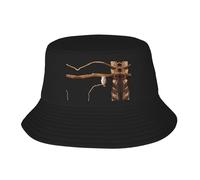 Chapeau de pêcheur avec motif chouette sur une branche - Pliable et facile à ranger, un excellent outil pour la pêche, la randonnée, le camping et les vacances à la plage - Noir