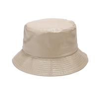Chapeau de pêcheur en cuir PU avec plaque lumineuse pour femme - Couleur pure - Simple - Chapeau d'extérieur polyvalent - Chapeau seau, kaki, Taille unique