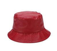 Chapeau de pêcheur en cuir PU avec plaque lumineuse pour femme - Couleur pure - Simple - Chapeau d'extérieur polyvalent - Chapeau seau, Rouge, Taille unique