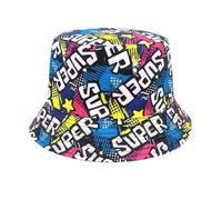 Chapeau de pêcheur réversible des années 80 et 90 - Unisexe - Cassettes rétro graffiti - Chapeau de soleil vintage pour carnaval, festival, fête à thème et fête sur le bouton de la salle de bain