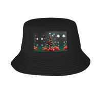 Chapeau de pêcheur rond avec motif arbre de Noël pliable et facile à ranger, un excellent outil pour la pêche, la randonnée, le camping et les vacances à la plage Noir Taille unique