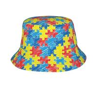 Chapeau De Pêcheur Sensibilisation À l'Autisme Duveteux Chapeau Bob Léger Bucket Hat pour Pêche Voyage Camping