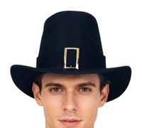 Chapeau de pèlerin - Chapeau de costume rétro en feutre - Chapeau de Thanksgiving avec boucle dorée | Fedora réglable avec haut noir | Chapeau fantaisie pour la journée de la Turquie pour adultes