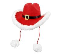 Chapeau de Père Noël, Accessoires Pompons pour couvre-chefs | Chapeau de cowboy rouge à bordure en peluche blanche pour femmes, pour hommes filles adultes tenue de Noël Accessoires photo Performance