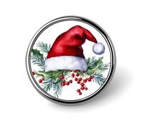 Chapeau de Père Noël avec baies de gui - Broche ronde pour homme et femme