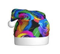Chapeau de Père Noël classique imprimé roses multicolores, accessoires de costume de fête, utilisé pour le Nouvel An, les fêtes de fin d'année, l'intérieur et l'extérieur
