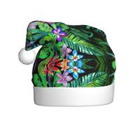 Chapeau de Père Noël coloré à motif de feuilles tropicales - Bonnet de Noël tricoté pour adultes et femmes