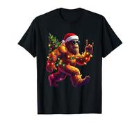 Chapeau de Père Noël Cool Bigfoot Lumières de Noël festives Vacances Hommes T-Shirt