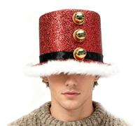 Chapeau De Père Noël - Couvre-chef De Pères Noël Avec Peluches Blanches 3 Cloches, Accessoire Saisonnier Ludique Pour Chapeau De Noëls | Bords Blancs Effilochés, Chapeaus De Père Noëls Occidental