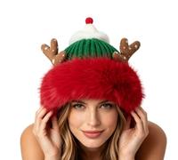 Chapeau de Père Noël en forme de bois de cerf avec bordure en peluche | Chapeau en peluche pour Noël, fête costumée, activités de photomaton, Nouvel An