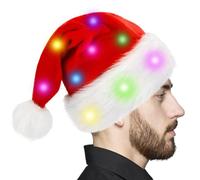 Chapeau De Père Noël En Peluche - Chapeaux De Noël Amusants | Chapeau De Noëĺ , Chapeaux De Noëĺ À LED Avec Lumières, Bonnet Tricoté À Motif De Renne Pour Adultes Garçons Filles, Brille Dans L