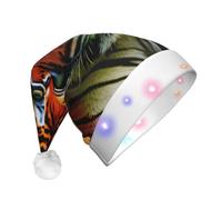 Chapeau de Père Noël imprimé à rayures tigrées orange avec LED | Chapeaux de Noël lumineux à DEL pour adultes pour Nouvel An, fête, Noël, cosplay, scène, spectacle, décorations de vacances