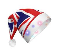 Chapeau de Père Noël imprimé drapeau britannique avec lumières LED, chapeaux de Noël amusants pour adultes pour le Nouvel An Vacances Fournitures de fête