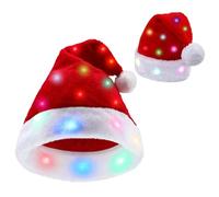 Chapeau de Père Noël lumineux - Chapeau de Noël en peluche avec lumières LED, accessoire de cosplay, Père Noël, classique pour le Nouvel An, fête de Noël