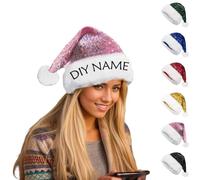 Chapeau de Père Noël personnalisé à paillettes avec nom brodé pour adultes et enfants, parfait pour les fêtes de Noël et du Nouvel An