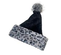 Chapeau de Père Noël pour adultes - Bonnet à double couche - Chapeau de Noël en peluche avec imprimé léopard, pour la photographie défilée Cosplay fête année Nouvel An Famille Amis Mère Petite amie
