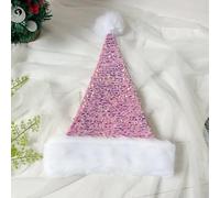 Chapeau de Père Noël rose pour enfants et adultes, chapeau de Noël classique à paillettes brillantes unisexe en velours épais, chapeau de Père Noël pour Noël, Nouvel An