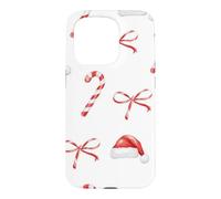 Chapeau de Père Noël Rouge et Blanc en Forme de Canne à Sucre d'orge Coque pour iPhone 15 Pro