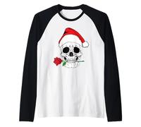 Chapeau de Père Noël tête de Mort Rose Rouge Squelette Cool Rock n Roll Manche Raglan