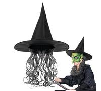 Chapeau de perruque de sorcière noire, chapeau de perruque de sorcière d'Halloween,Chapeau de perruque de sorcière cosplay | Ensemble d'accessoires de cosplay pour femmes, costume de rôle polyvalent