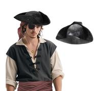 Chapeau de pirate, capitaine de pirate, accessoire de jeu de rôle, chapeau tricorne en cuir médiéval vieilli, casquette coloniale des Caraïbes, costume d'Halloween, carnaval, cosplay, fête