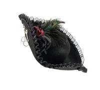 Chapeau de pirate colonial en tissu avec bordure en dentelle pour festival, reconstitution historique, événement, rassemblement, couvre-chef, dentelle, plume, pirate
