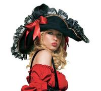 Chapeau De Pirate Élégant Avec Dentelle Noir-Rouge Leg Avenue