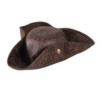 Chapeau de Pirate en Cuir PU Chapeau Tricorne de Pirate Style Colonial Costume de Pirates Renaissance Médiéval Chapeaux de Capitaine Accessoire de Cosplay Halloween Déguisement pour Homme Femme