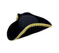 Chapeau de Pirate en Tissu Non Tissé - 63 cm Tricorne Noir avec Bordure Dorée | Chapeau de Déguisement de Pirate pour Adulte | Coiffe Légère pour Halloween, Cosplay, Mascarade, Théâtre, Enterrement de