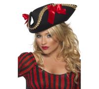 Chapeau De Pirate Pour Femmes Deluxe Noir Avec Nœuds Accessoire De Costume