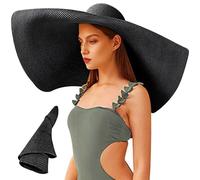 Chapeau de plage noire, chapeau de soleil surdimensionné pour les femmes grand bord sunhat 28in uv protection chapeau paille à la mode d'été noire de plage noire pour la photographie de vacances