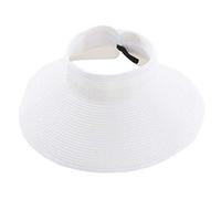 Chapeau de plage pour femme, chapeau de paille pliable avec large bord et queue de cheval, protection UV et voyage d'été, SM01, blanc laiteux, taille unique