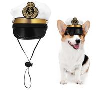Chapeau de pour animal de compagnie - Chapeau de capitaine blanc avec cordon réglable - Accessoire de fête pour déguisement, accessoires de costume de cosplay