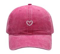 Chapeau de preuve pour femme - Couleur unie - Cœur brodé - Dessus souple - Casquette de baseball délavée - Visière Raiders - Pour femme, rose vif, Taille unique