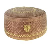 Chapeau de prière musulman brodé automne hiver chapeau de prière Kufi chapeau tête de mort turban Aïd Pray Arabie Accessoires Convient pour les amoureux ethniques Chapeau, Kaki/jaune, M