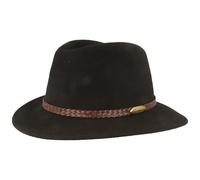 Chapeau de randonnée en feutre | Chapeau de trekking | Chapeau de laine 100 % laine - Imperméable et pliable - avec garniture en cuir - pour homme et femme - Noir - Small
