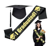 Chapeau de remise de diplôme de célibataire - Casquette de cérémonie pour adulte 24 24 12 cm, ruban à bandoulière 160 9,5 cm, accessoire photo unisexe, chapeau en satin de polyester, accessoire