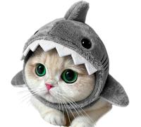 Chapeau de requin pour chat - Chapeau d'hiver chaud en peluche pour chaton, adorable chapeau de costume en forme de requin pour photographie, fête, cosplay et déguisement (gris x 2)