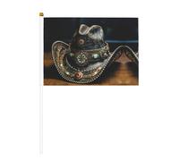 Chapeau de rodéo américain West double face agitant les drapeaux et mini drapeaux à bâton, adaptés pour la décoration de fête et les activités d'équipe