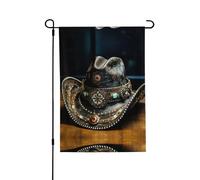 Chapeau de rodéo américain West résistant aux intempéries Drapeau double face 71 x 102 cm, bannière décorative saisonnière pour jardin, cour et porche
